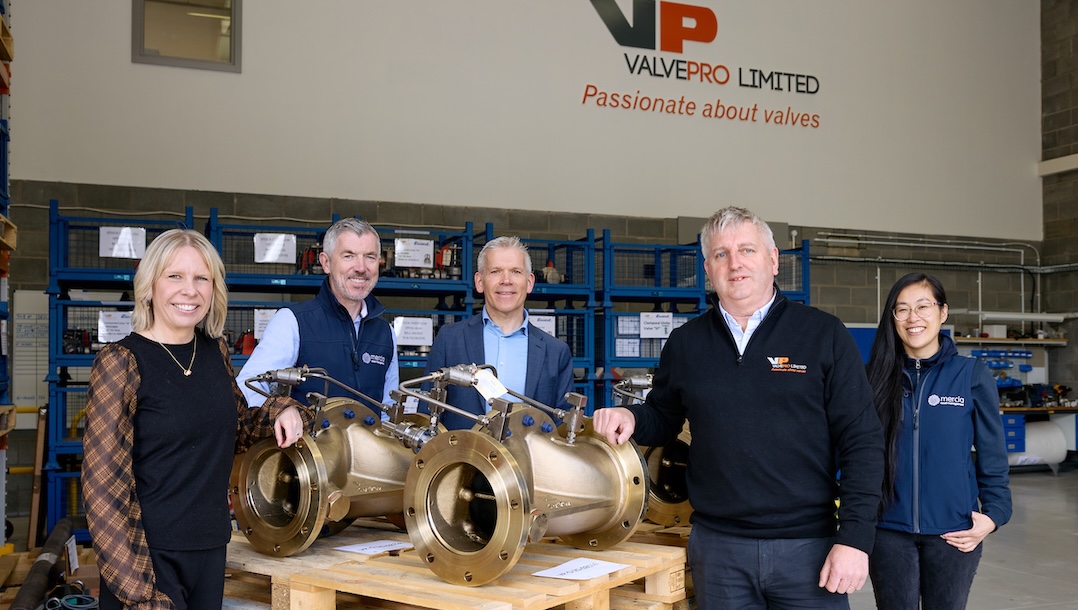 Roger Griffin of ValvePro (front) with (from left) Sarah Newbould of British Business Bank, David Wright of Mercia Debt, Jamie Westwood of Tudor Commercial Finance and My-Ha Hoang of Mercia Debt